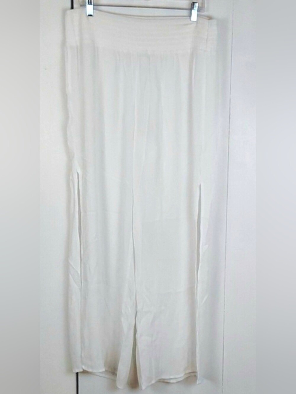 Kona Sol |Womens White High Leg Slit Semi Sheer Beach Pants Resort Wear Sz.M